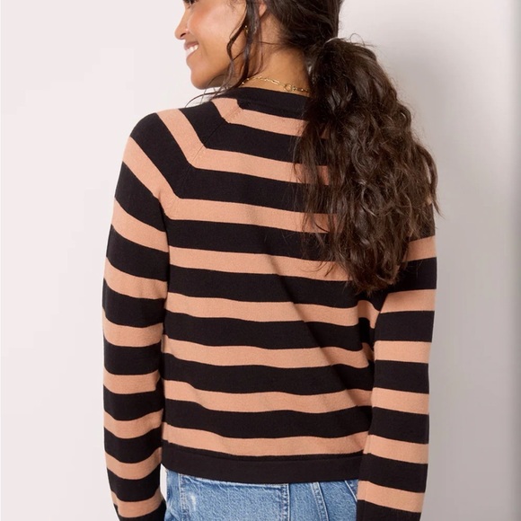 Evereve Mila Lady Like Cardigan - black/camel stripe - size S - Picture 2 of 7